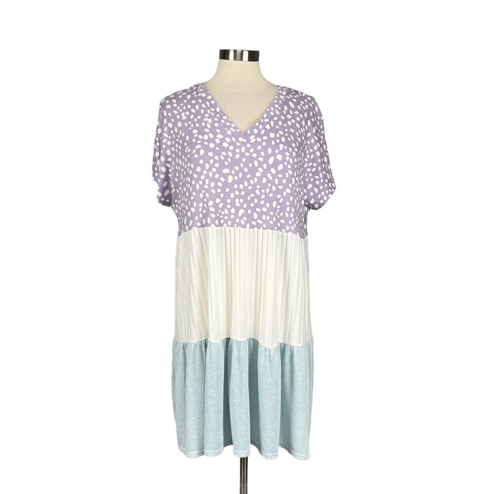 Haptics Womens Babydoll Tiered Dress Purple Blue Colorblock Boho Flowy size S